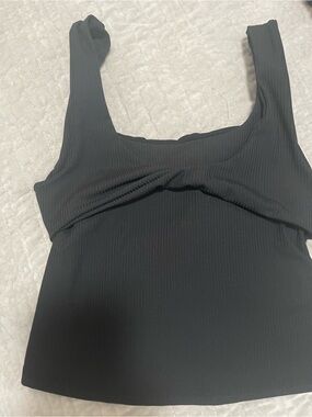 Fabletics Black Ribbed Square-Neck Tank
